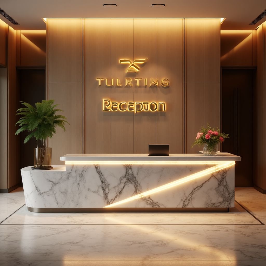 Detalle de la recepción de la oficina.