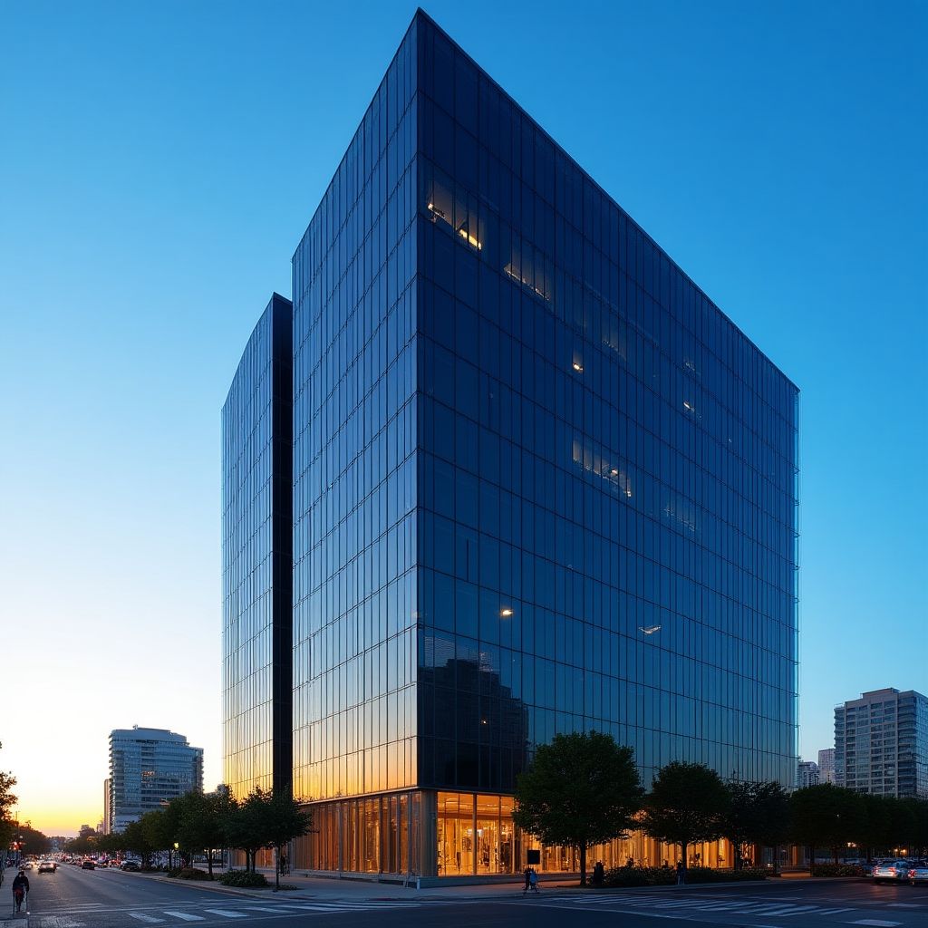 Vista del edificio de oficinas desde el exterior.