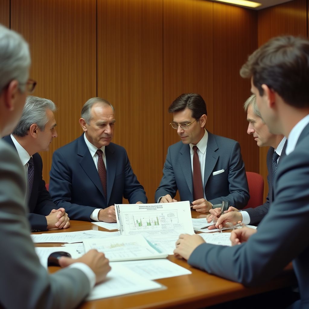 Reunión de negocios en una sala de juntas moderna.