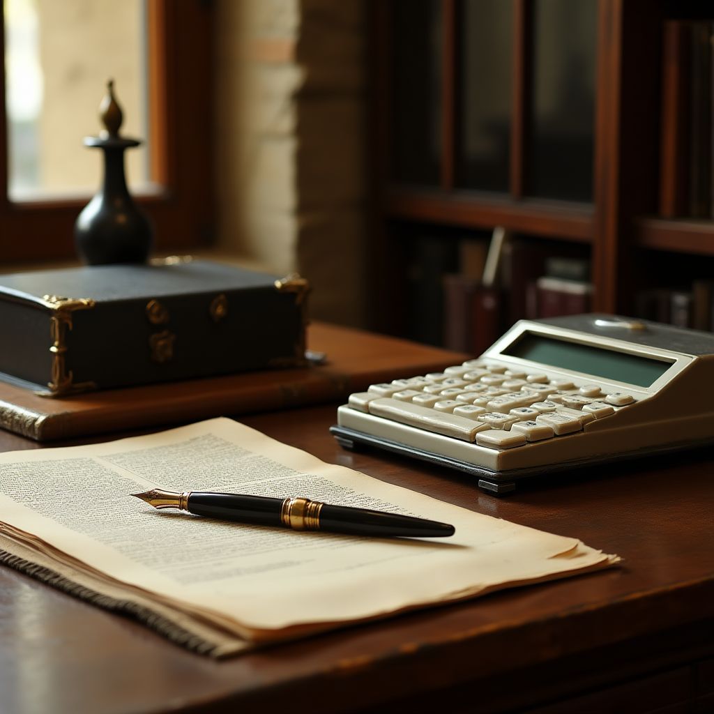 Persona revisando documentos financieros en un escritorio de madera.